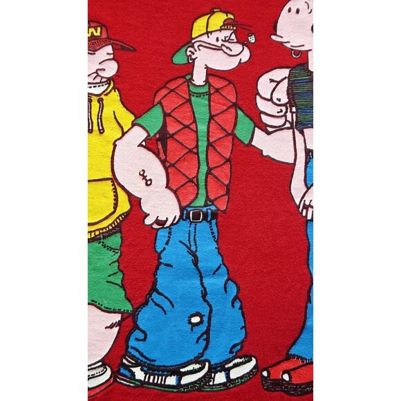 Vtg Popeye Shirt 90s Hip Hop Streetwear Y2K Red Size XL Graphic Tee 1993 King - Picture 12 of 16